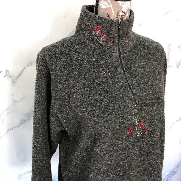Victoria’s Secret Country Pullover Fleece Quarter Zip Floral Embroidery Gray - Picture 4 of 6
